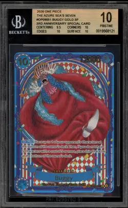 One Piece CCG Buggy Azure Sea's Seven 3rd Anniversary Gold OP09-051 BGS 10 - Image 1