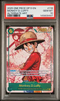 2025 ONE PIECE OP13-CARRYING ON HIS WILL ALTERNATE ART MONKEY D. LUFFY PSA 10 - Image 1