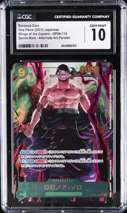 2023 ONE PIECE JPN OP06-WINGS OF THE CAPTAIN #118 RORONOA ZORO CGC 10 GEM MINT - Image 1