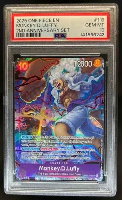 2025 One Piece 2nd Anniversary Set Monkey D Luffy #OP05-119 SEC PSA 10 - Image 1