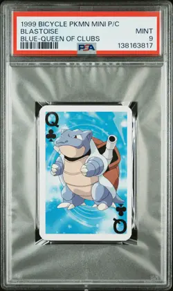 1999 BICYCLE POKEMON MINI PLAYING CARDS BLUE DECK QUEEN OF CLUBS BLASTOISE PSA 9 - Image 1