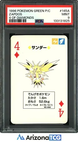 Pokemon 1996 Zapdos 145A 4 Of Diamonds Pokemon Green Playing Card Japanese PSA 9 - Image 1