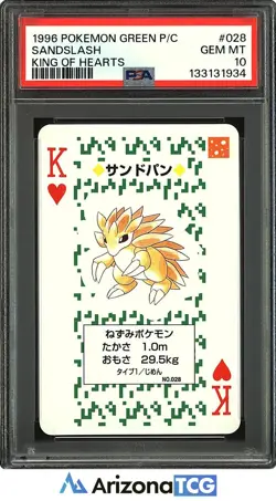 Pokemon 1996 Sandslash King Of Hearts 028 Green Playing Card Japanese PSA 10 - Image 1