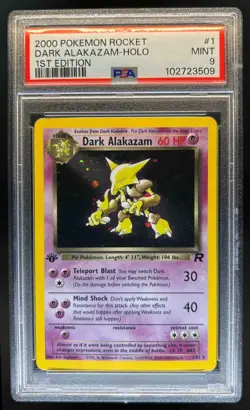 2000 Pokemon Team Rocket First Edition Dark Alakazam Holo #1/82 PSA 9 - Image 1