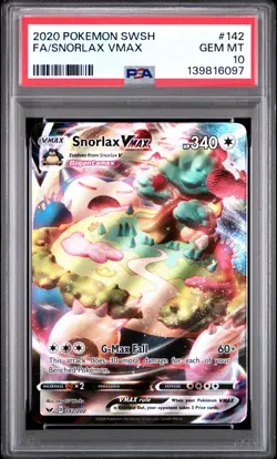 2020 POKEMON SWORD & SHIELD #142 FULL ART/SNORLAX VMAX PSA 10 - Image 1