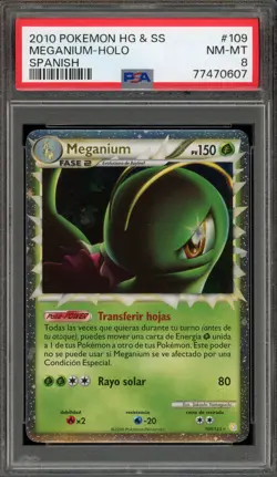 Pokemon Meganium Prime HeartGold & SoulSilver SPANISH Holo Ultra Rare #109 PSA 8 - Image 1