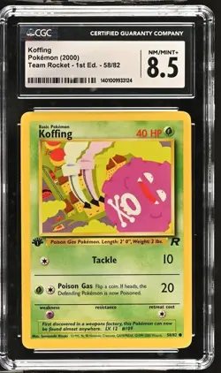 Pokemon 2000 1st Edition Team Rocket Koffing 58/82 CGC MINT 8.5 - Image 1