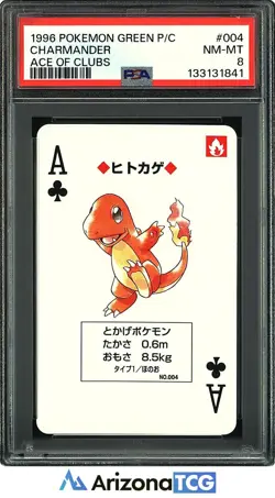 Pokemon 1996 Charmander Ace Of Clubs 004 Green Playing Card Japanese PSA 8 - Image 1