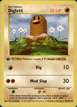 Pokemon 1st Ed. Base Common Diglett 47/102 - Moderate Play (MP) - Image 1