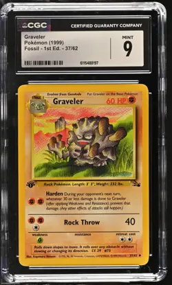 CGC MINT 9 Pokemon Graveler 37/62 1999 Fossil 1st Edition - Image 1