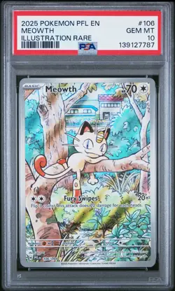 2025 POKEMON PFL EN-PHANTASMAL FLAMES ILLUSTRATION RARE #106 MEOWTH PSA 10 - Image 1