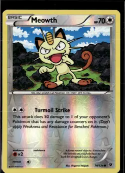 Pokemon Meowth 74/124 Fates Collide Reverse Holo Common LP - Image 1