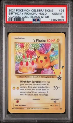 PSA 10 2021 Pokemon Birthday Pikachu Holo Celebrations Classic Collection 24 - Image 1