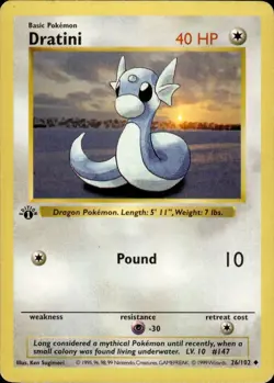 Pokemon 1st Ed. Base Uncommon Dratini 26/102 - Moderate Play (MP) - Image 1