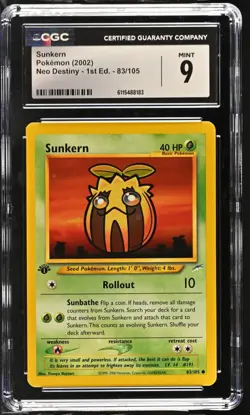 CGC MINT 9 Pokemon Sunkern 83/105 2002 Neo Destiny 1st Edition - Image 1