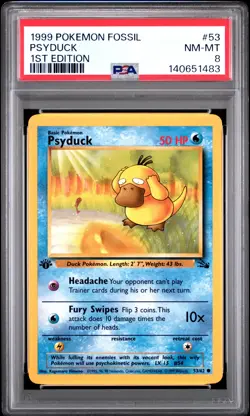 1999 POKEMON FOSSIL 1ST ED #53 PSYDUCK PSA 8 - Image 1