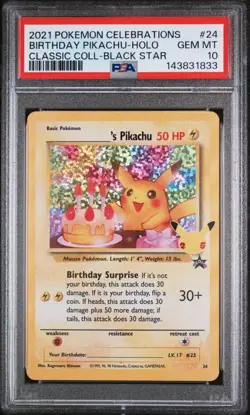 PSA 10 2021 Pokemon Birthday Pikachu Holo Celebrations Classic Collection 24 - Image 1