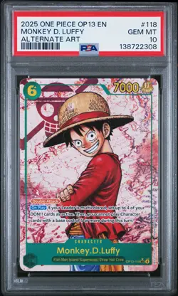 2025 ONE PIECE OP13-CARRYING ON HIS WILL ALTERNATE ART MONKEY D. LUFFY PSA 10 - Image 1