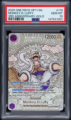 2025 ONE PIECE OP11-A FIST OF DIVINE SPEED 3RD ANV-GOLD MONKEY D. LUFFY PSA 10 - Image 1
