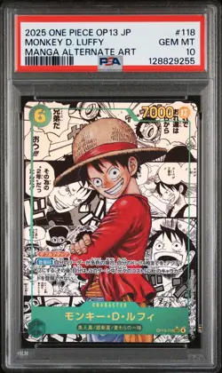 2025 ONE PIECE JAPANESE MANGA ALTERNATE ART OP13-118 MONKEY D. LUFFY PSA 10 - Image 1
