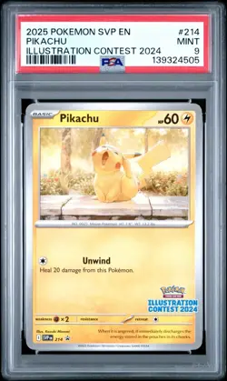 PSA 9 Pikachu #214 - 2024 Illustrastion Contest Promo Pokemon Card - Pokemon TCG - Image 1