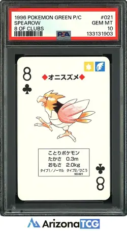Pokemon 1996 Spearow 021 8 Of Clubs Pokemon Green Playing Card Japanese PSA 10 - Image 1