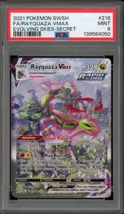 Pokemon Rayquaza VMAX Evolving Skies Secret Rare Full Alt Art #218 PSA 9 Mint - Image 1