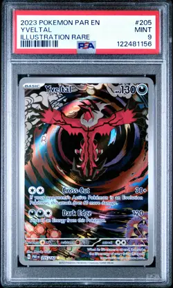 2023 POKEMON PAR EN-PARADOX RIFT ILLUSTRATION RARE #205 YVELTAL PSA 9 - Image 1