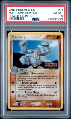 2007 POKEMON EX POWER KEEPERS #11 MACHAMP-REVERSE FOIL PSA 6 - Image 1