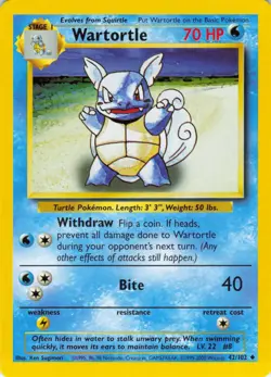 Wartortle - 4th Print [1999-2000] - 42/102 Base Set - Pokemon TCG - 1999 - Image 1