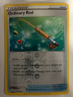 Ordinary Rod 171/202 Sword & Shield Base Pokemon Reverse Holo Foil Nice! - Image 1