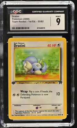 CGC MINT 9 Pokemon Dratini 53/82 2000 Team Rocket 1st Edition - Image 1