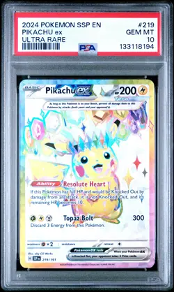 2024 Pokemon Surging Sparks Pikachu Ex #219 GEM MT PSA 10 Ultra Rare - Image 1