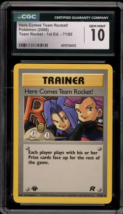 Pokemon Here Comes Team Rocket 1st Edition NON Holo Rare #71 CGC 10 Gem Mint - Image 1