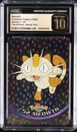 1999 TOPPS POKEMON TV FOIL #52 MEOWTH CGC 10 PRISTINE - Image 1