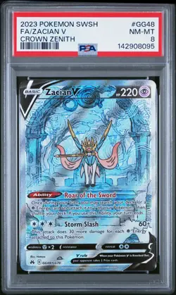 2023 POKEMON SWORD & SHIELD CROWN ZENITH #GG48 FULL ART/ZACIAN V PSA 8 - Image 1