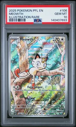 2025 POKEMON PFL EN-PHANTASMAL FLAMES ILLUSTRATION RARE #106 MEOWTH PSA 10 - Image 1