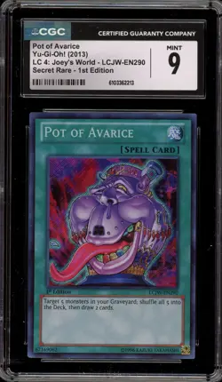 Yu-Gi-Oh! Pot Of Avarice Legendary Coll. 4 Joey's World 1st Ed LCJW-EN290 CGC 9 - Image 1