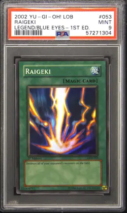 2002 YU-GI-OH! LOB-LEGEND OF BLUE EYES WHITE DRAGON 1ST ED #053 RAIGEKI PSA 9 - Image 1