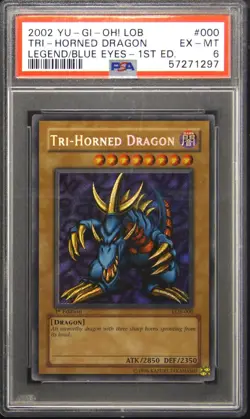 2002 YU-GI-OH! LOB-LEGEND OF BLUE EYES WHITE DRAGON #000 TRI-HORNED DRAGON PSA 6 - Image 1