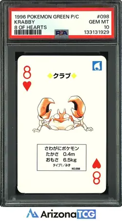 Pokemon 1996 Krabby 098 8 Of Hearts Pokemon Green Playing Card Japanese PSA 10 - Image 1