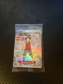 Packaged Bandai One Piece CCG Monkey D. Luffy US Voyage Promo Holo Card P-055 - Image 1