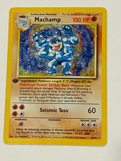 Machamp Pokemon Card 8/102 Base Set 1st Edition Holo - Image 1