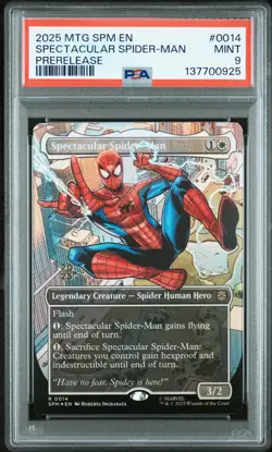 2025 MTG MARVEL'S SPIDER-MAN PRERELEASE #0014 SPECTACULAR SPIDER-MAN PSA 9 - Image 1