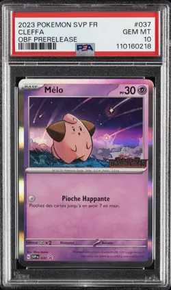 2023 POKEMON FRENCH SVP OBSIDIAN FLAMES PRERELEASE #037 CLEFFA PSA 10 - Image 1