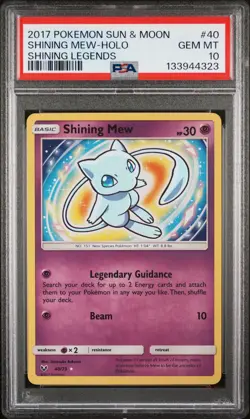 2017 POKEMON SUN & MOON SHINING LEGENDS #40 SHINING MEW-HOLO PSA 10 - Image 1