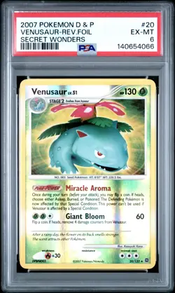 2007 POKEMON DIAMOND & PEARL SECRET WONDERS #20 VENUSAUR-REVERSE FOIL PSA 6 - Image 1