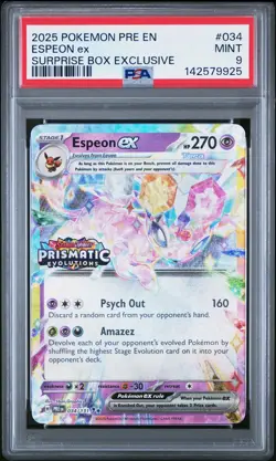 2025 POKEMON PRE EN-PRISMATIC EVOLUTIONS SURPRISE BOX EXCLUSIVE ESPEON EX PSA 9 - Image 1