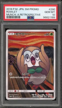 Pokemon Rowlet Scream Munch Retrospective JPN Full Art Promo 290/SM-P PSA 10 - Image 1