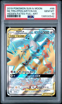 2019 POKEMON SUN & MOON #66 FULL ART/MOLTRES & ZAPDOS & ARTICUNO GX PSA 10 - Image 1
